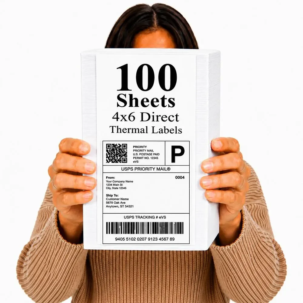 LABELS 4X6 DIRECT THERMAL (100 SHEETS) WHITE SHIPPING LABEL STACK SELF ADHESIVE